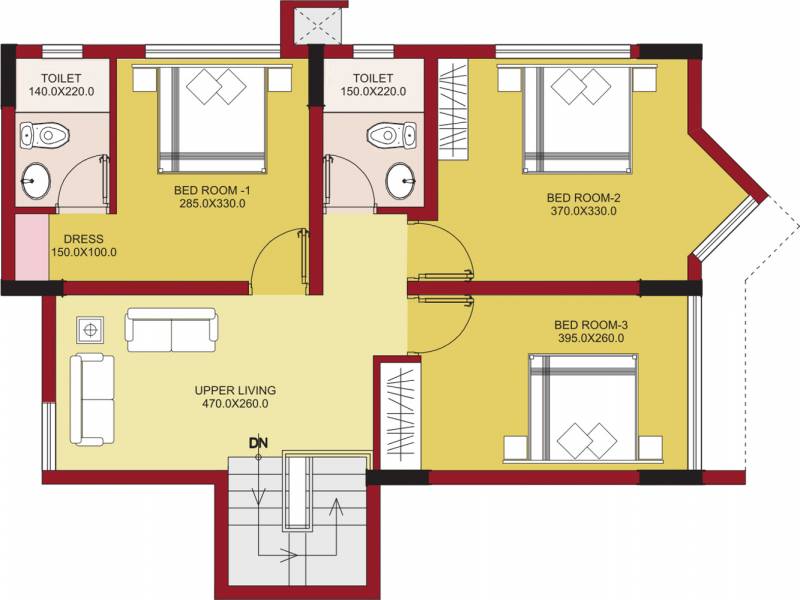Alhind Seafort Upper Level Duplex Plan (4BHK+3T (1,838 sq ft) 1838 sq ft)