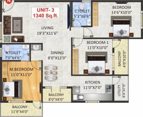 SV Luxuria (3BHK+2T (1,340 sq ft) 1340 sq ft)
