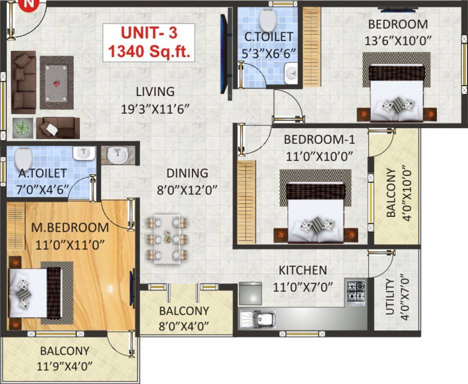 SV Luxuria (3BHK+2T (1,340 sq ft) 1340 sq ft)