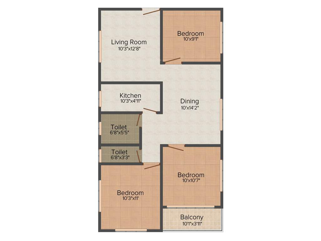 Biswas Jeet Sanctuary Block B (3BHK+2T (1,283 sq ft) 1283 sq ft)