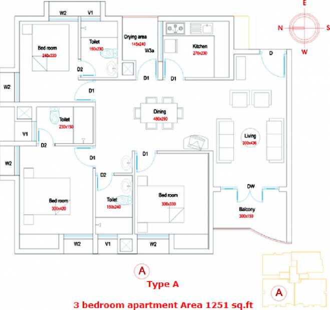 RM Homes Darshan Enclave Floor Plan (3BHK+3T (1,251 sq ft) 1251 sq ft)