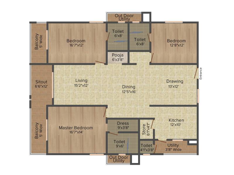 Aparna Westside (3BHK+3T (2,405 sq ft)   Pooja Room 2405 sq ft)