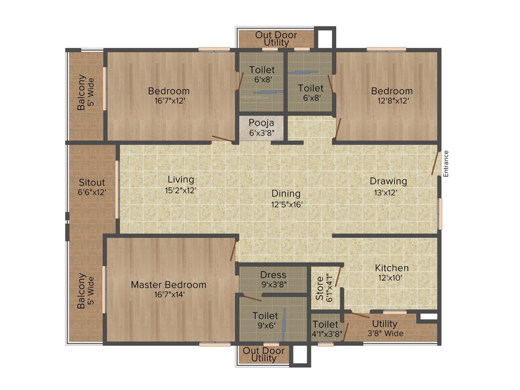 Aparna Westside (3BHK+3T (2,405 sq ft)   Pooja Room 2405 sq ft)