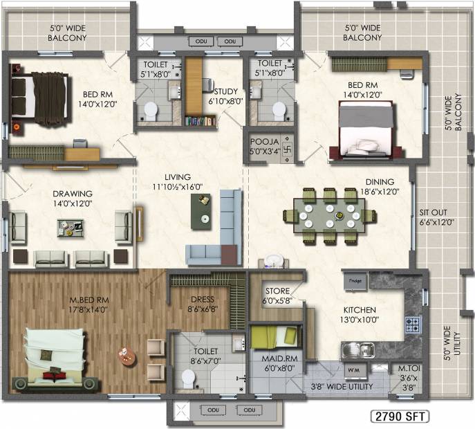 Aparna Westside (3BHK+4T (2,790 sq ft)   Study Room 2790 sq ft)