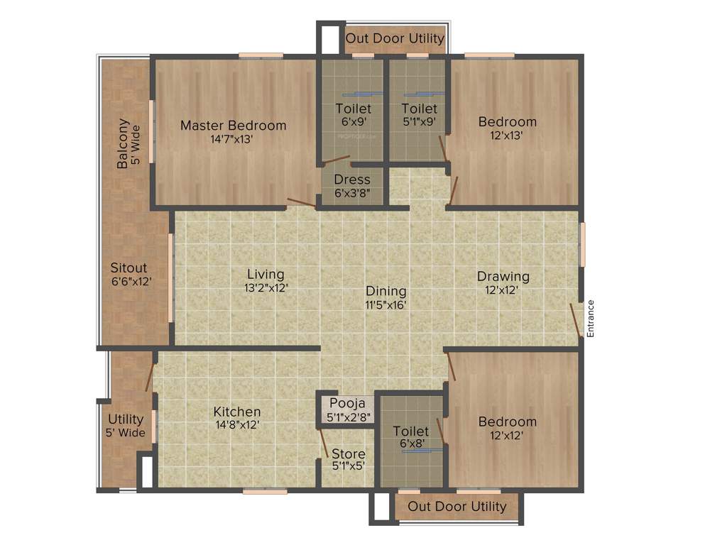 Aparna Westside (3BHK+3T (2,160 sq ft)   Pooja Room 2160 sq ft)