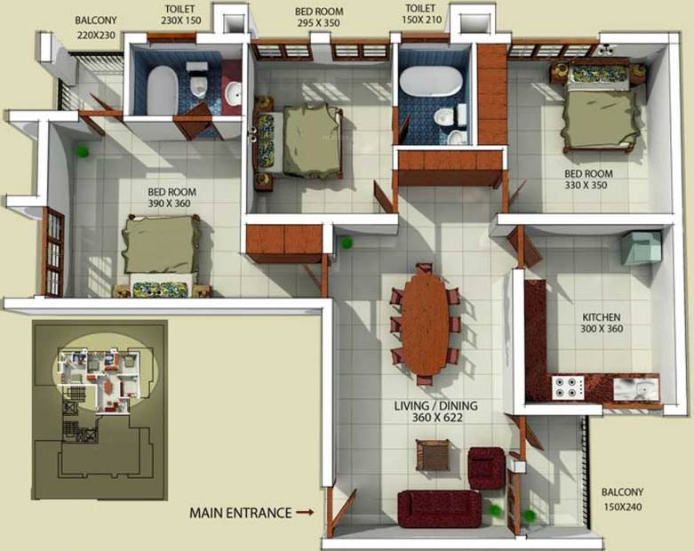 BCG Horizon Floor Plan (3BHK+2T (1,417 sq ft) 1417 sq ft)