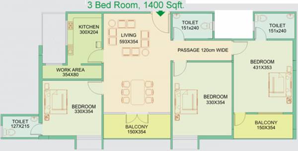 Floor Plan (3BHK+3T (1,400 sq ft) 1400 sq ft) Palathra Hill View Emerald Floor Plan (3BHK+3T (1,400 sq ft) 1400 sq ft)