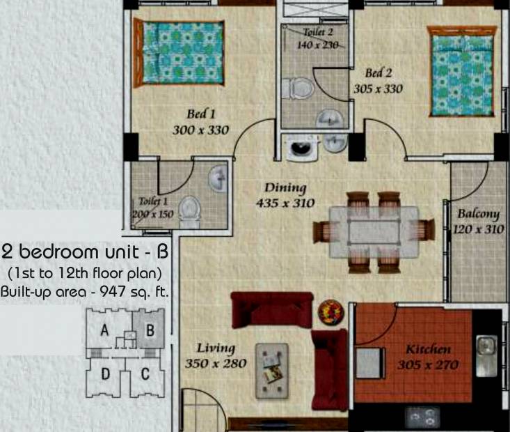 Mansions Gayatri Apartment (2BHK+2T (947 sq ft) 947 sq ft)