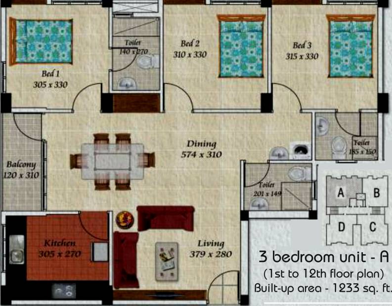 Mansions Gayatri Apartment (3BHK+3T (1,233 sq ft) 1233 sq ft)