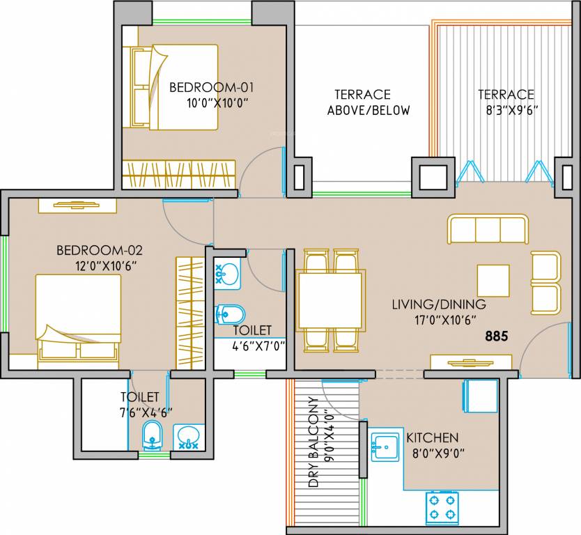 Silveroak Shriyans (2BHK+2T (885 sq ft) 885 sq ft)