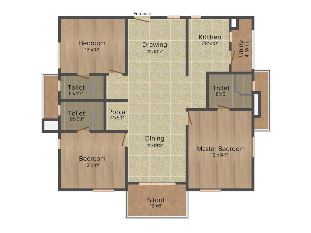 Aparna Serene Park (3BHK+3T (1,595 sq ft)   Pooja Room 1595 sq ft)