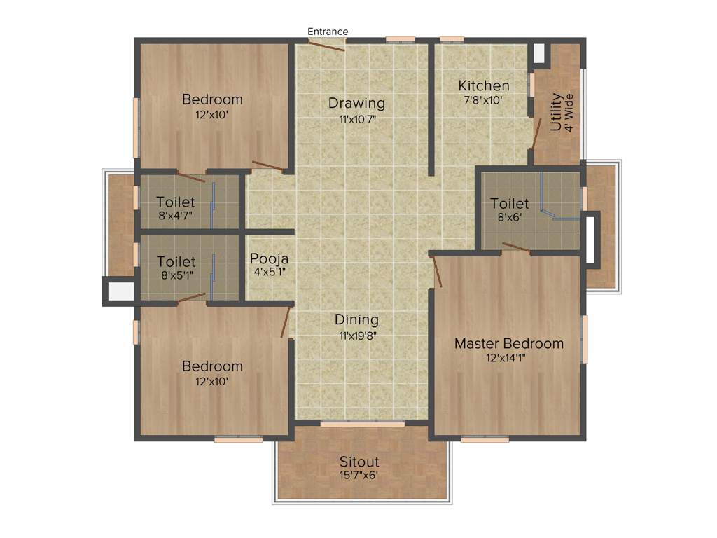 Aparna Serene Park (3BHK+3T (1,615 sq ft)   Pooja Room 1615 sq ft)