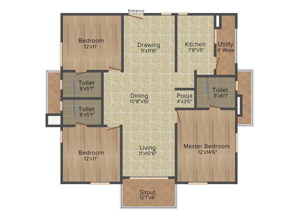Aparna Serene Park (3BHK+3T (1,710 sq ft)   Pooja Room 1710 sq ft)