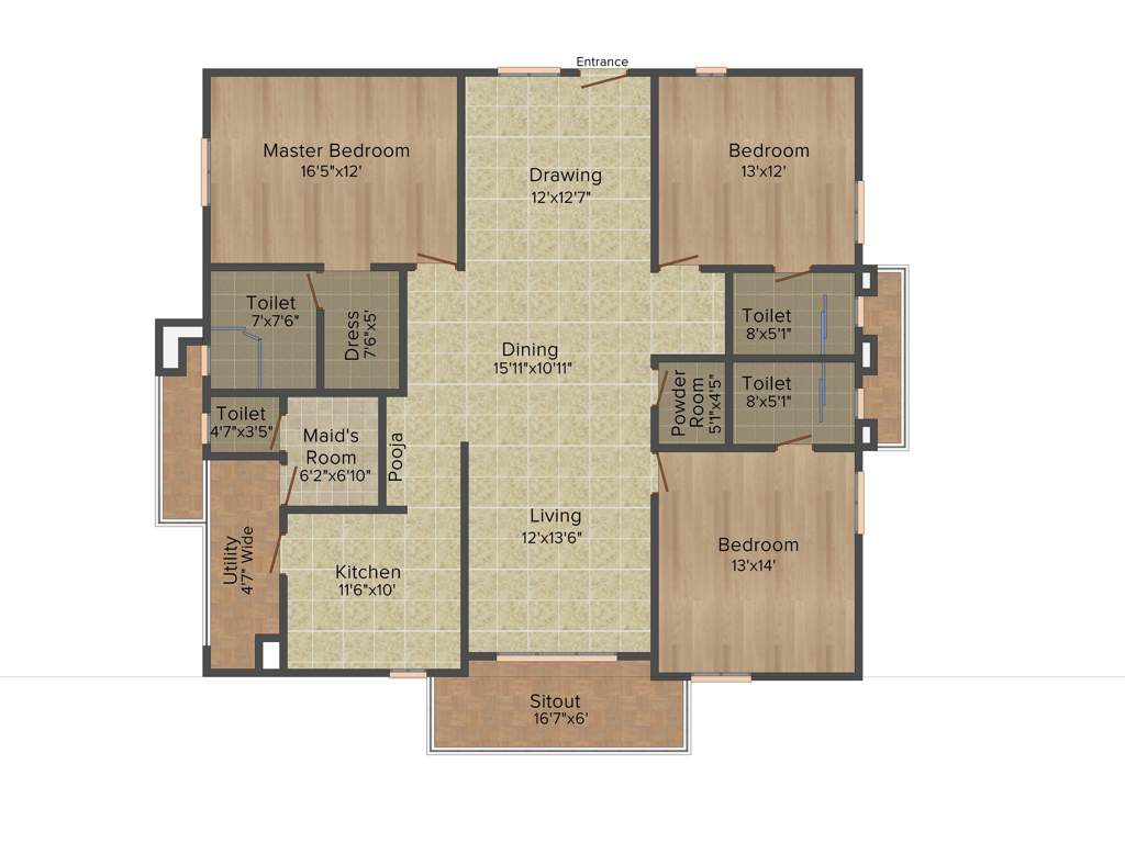 Aparna Serene Park (3BHK+4T (2,250 sq ft)   Servant Room 2250 sq ft)