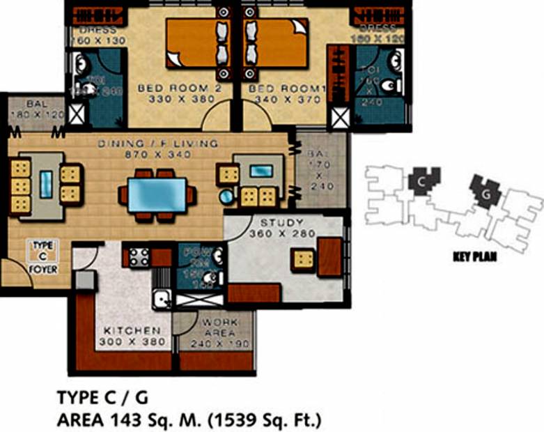 Great Majestic (2BHK+3T (1,539 sq ft) + Study Room 1539 sq ft)