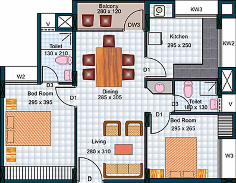 Fort Orion Floor Plan (2BHK+2T (785 sq ft) 785 sq ft)
