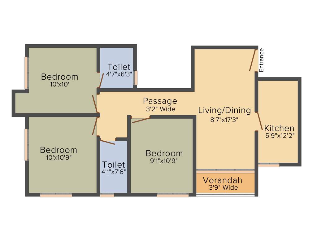 Purti Jewel (3BHK+2T (1,077 sq ft) 1077 sq ft)