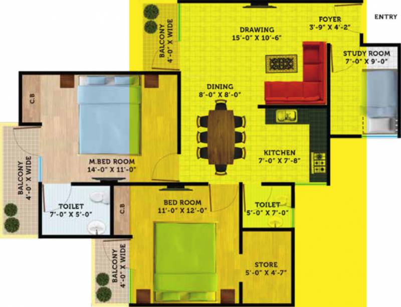 Revanta Suryaa Homes (2BHK+2T (1,175 sq ft)   Study Room 1175 sq ft)