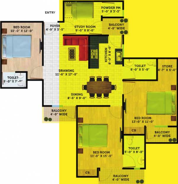 Revanta Suryaa Homes (3BHK+3T (1,560 sq ft)   Study Room 1560 sq ft)