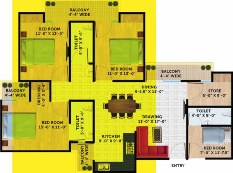 Revanta Suryaa Homes (3BHK+3T (1,855 sq ft)   Study Room 1855 sq ft)
