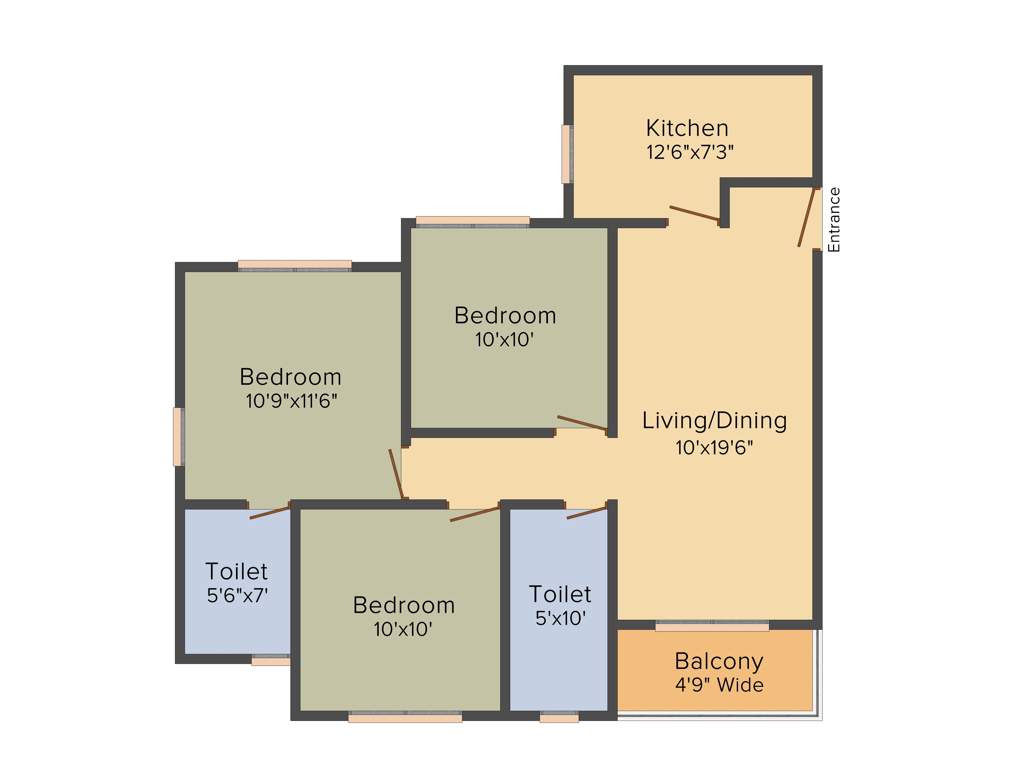Starom Millenia (3BHK+2T (1,227 sq ft) 1227 sq ft)