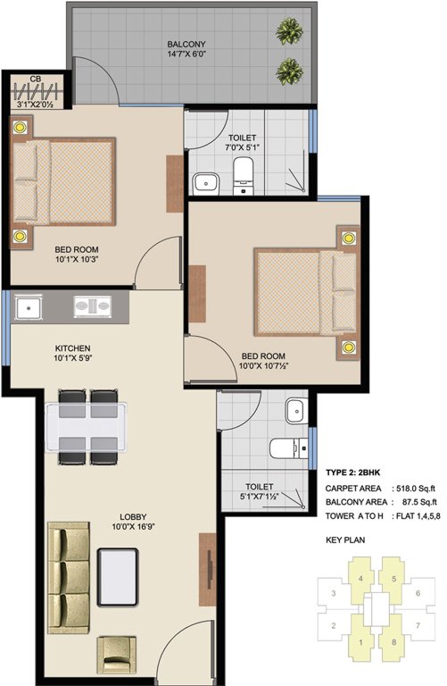 Suncity Avenue 102 (2BHK+2T (605 sq ft) 605 sq ft)