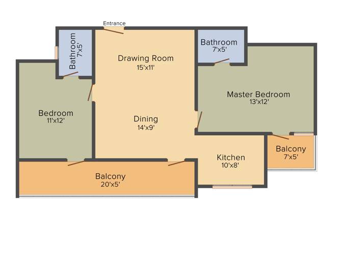 1050 Sq Ft 2 Bhk Floor Plan Image Vanshi Buildtech Mulberry