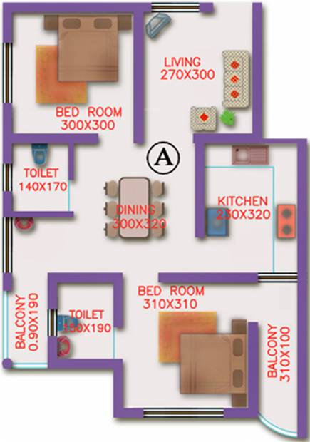 SRK Group Govardhan Enclave Floor Plan (2BHK+2T (934 sq ft) 934 sq ft)