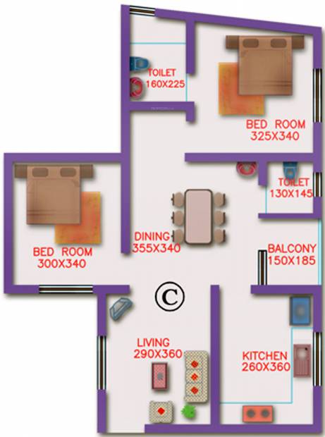 SRK Group Govardhan Enclave Floor Plan (2BHK+2T (993 sq ft) 993 sq ft)