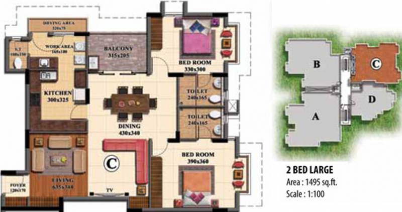 Prime The Keystone (2BHK+2T (1,495 sq ft) 1495 sq ft)