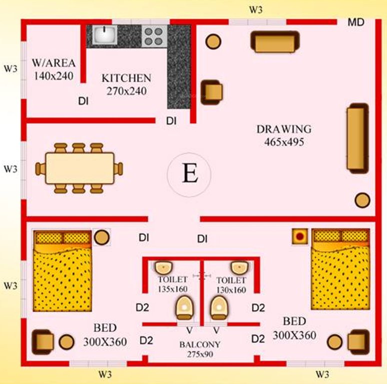 Sapthavarna Builders Sakthan Regency (2BHK+2T (1,214 sq ft) 1214 sq ft)