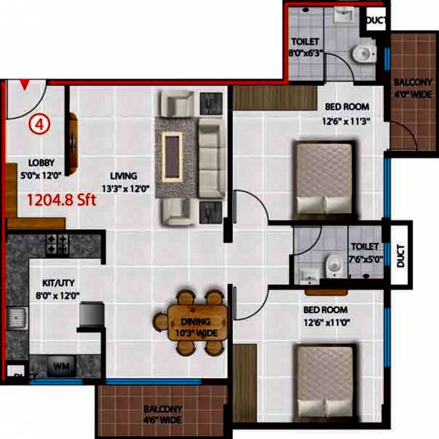 Adithya Group Brindha Residency (2BHK+2T (1,204 sq ft) 1204 sq ft)