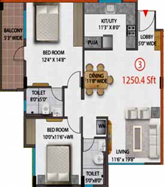 Adithya Group Brindha Residency (2BHK+2T (1,250 sq ft) 1250 sq ft)