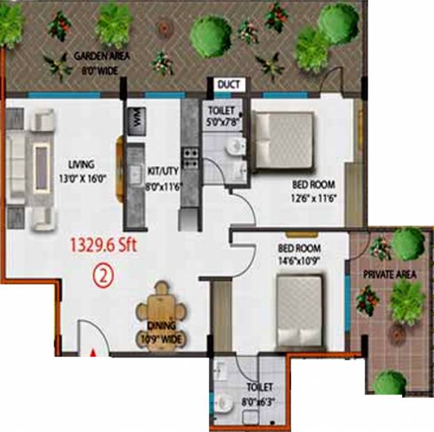 Adithya Group Brindha Residency (2BHK+2T (1,329 sq ft) 1329 sq ft)