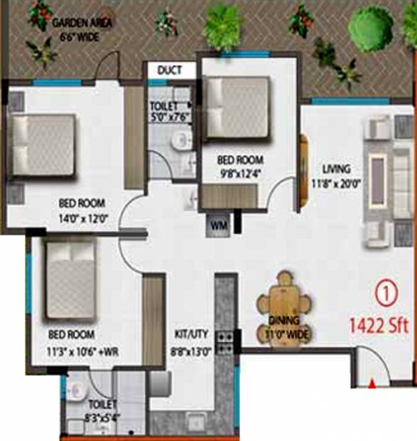 Adithya Group Brindha Residency (3BHK+2T (1,422 sq ft) 1422 sq ft)