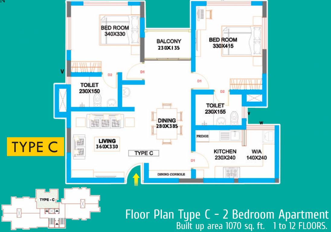 Queens Grande (2BHK+2T (1,070 sq ft) 1070 sq ft)