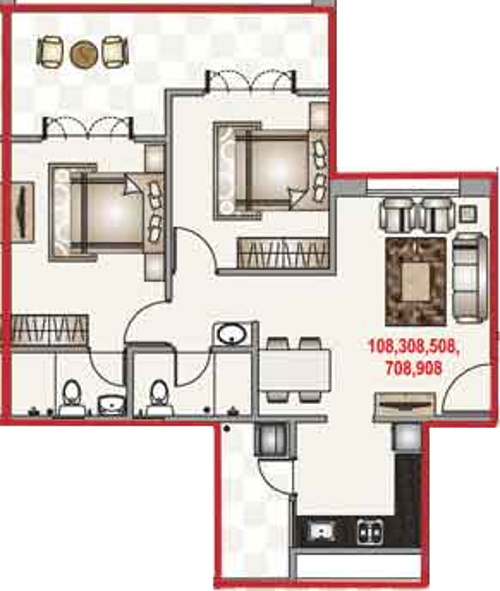 Majestique IRA (2BHK+2T (1,088 sq ft) 1088 sq ft)