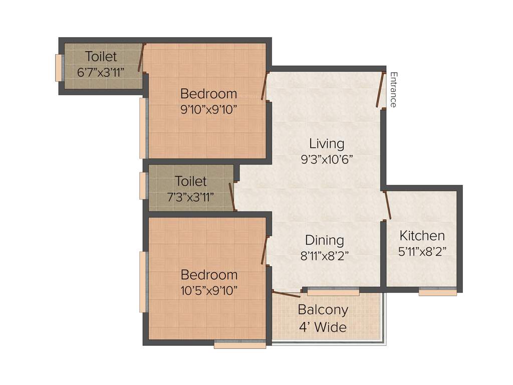 Pacific Philomel Heights (2BHK+2T (814 sq ft) 814 sq ft)