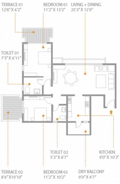 Skyi Songbirds Iris (2BHK+2T (1,326 sq ft) 1326 sq ft)