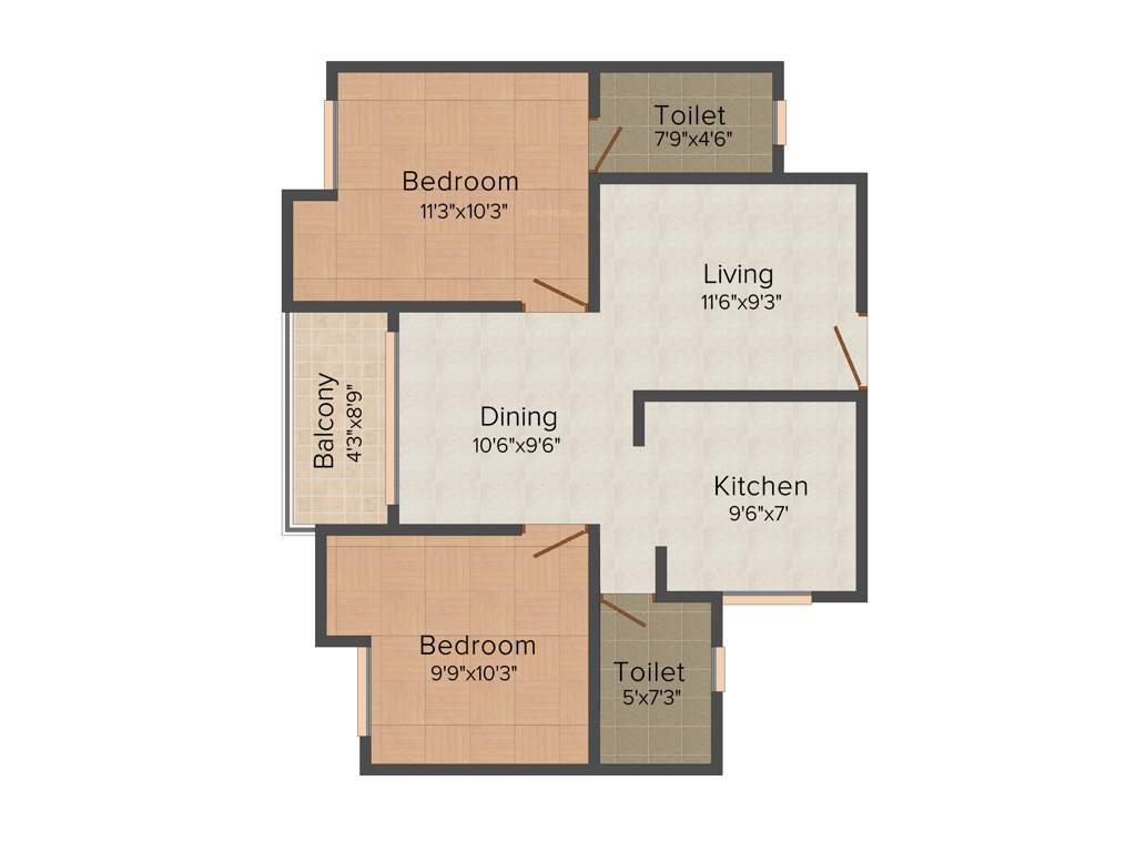  Blue Bells (2BHK+2T (829 sq ft) 829 sq ft)