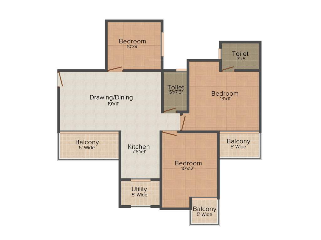 Ajnara Daffodil (3BHK+2T (1,277 sq ft) 1277 sq ft)