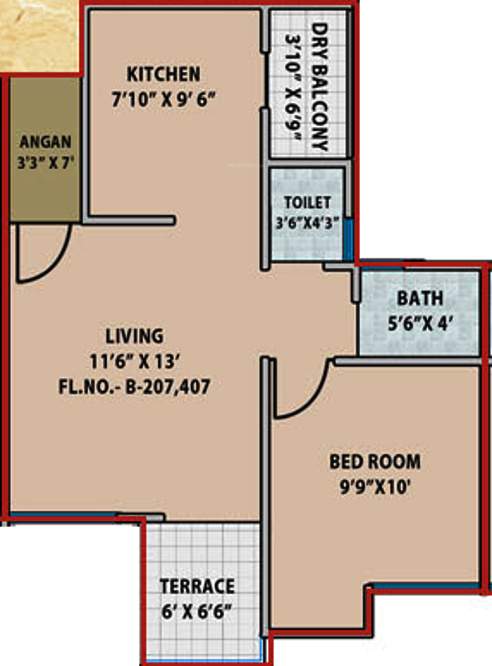 Mantra Senses (1BHK+2T (668 sq ft) 668 sq ft)