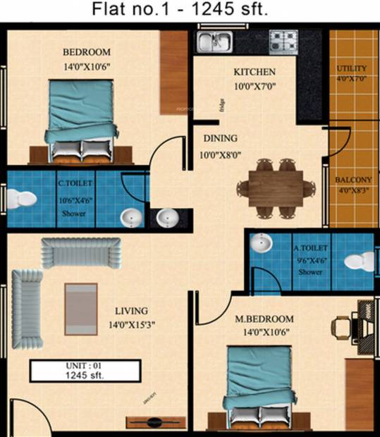 Balaji Krupa (2BHK+2T (1,245 sq ft) 1245 sq ft)