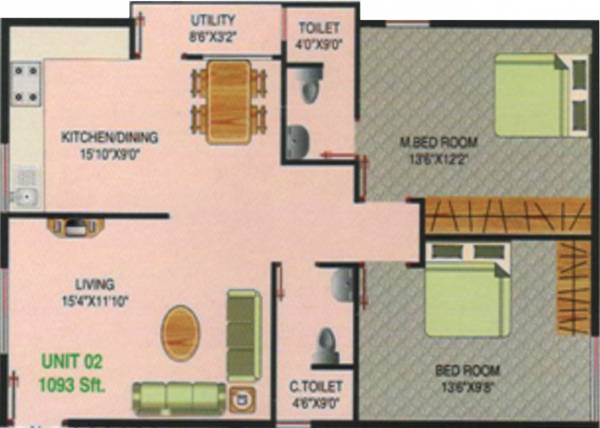 Nandi Nest (2BHK+2T (1,093 sq ft) 1093 sq ft) Nandi Nest (2BHK+2T (1,093 sq ft) 1093 sq ft)