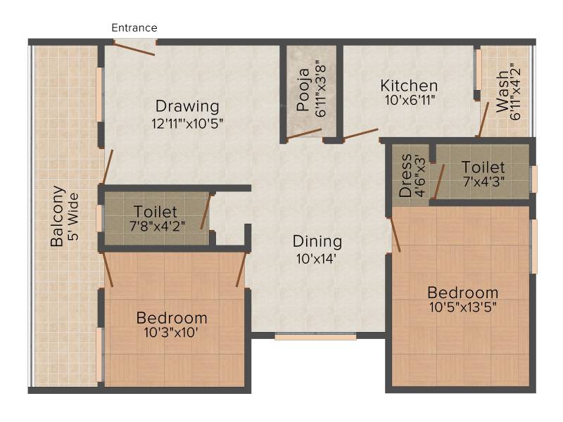Celebrity Uber Heights (2BHK+2T (1,166 sq ft)   Pooja Room 1166 sq ft)