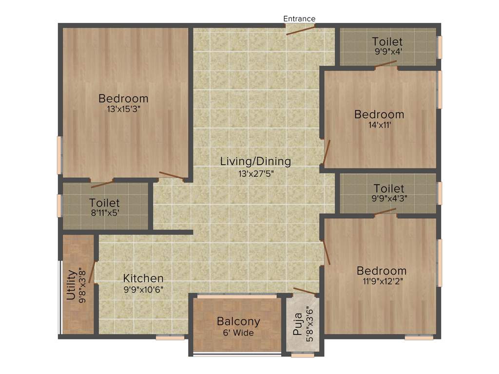 Anuhar 99 Parc (3BHK+3T (1,675 sq ft)   Pooja Room 1675 sq ft)