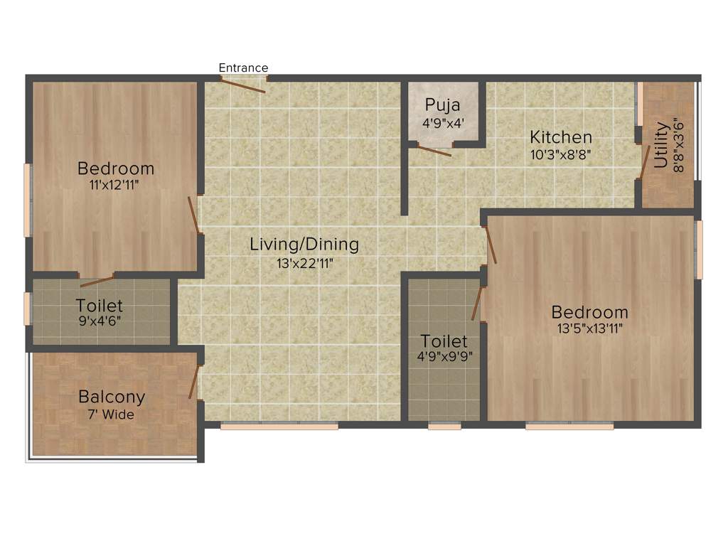 Anuhar 99 Parc (2BHK+2T (1,325 sq ft)   Pooja Room 1325 sq ft)