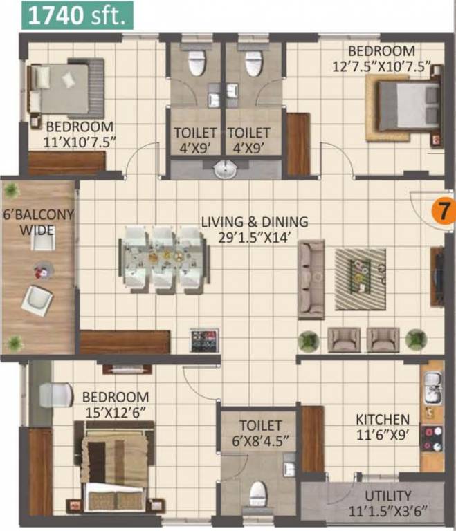 Anuhar 99 Parc (3BHK+3T (1,740 sq ft) 1740 sq ft)