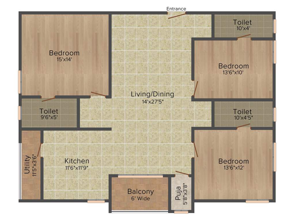 Anuhar 99 Parc (3BHK+3T (1,875 sq ft)   Pooja Room 1875 sq ft)