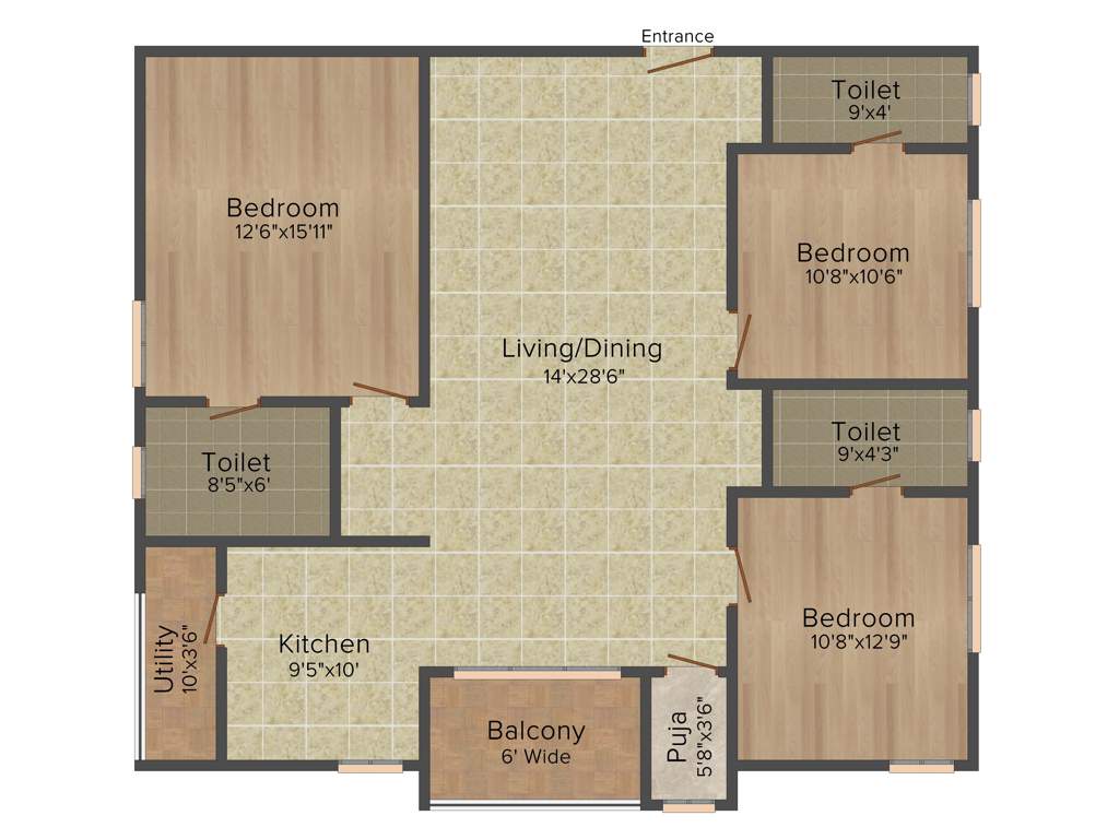 Anuhar 99 Parc (3BHK+3T (1,700 sq ft)   Pooja Room 1700 sq ft)